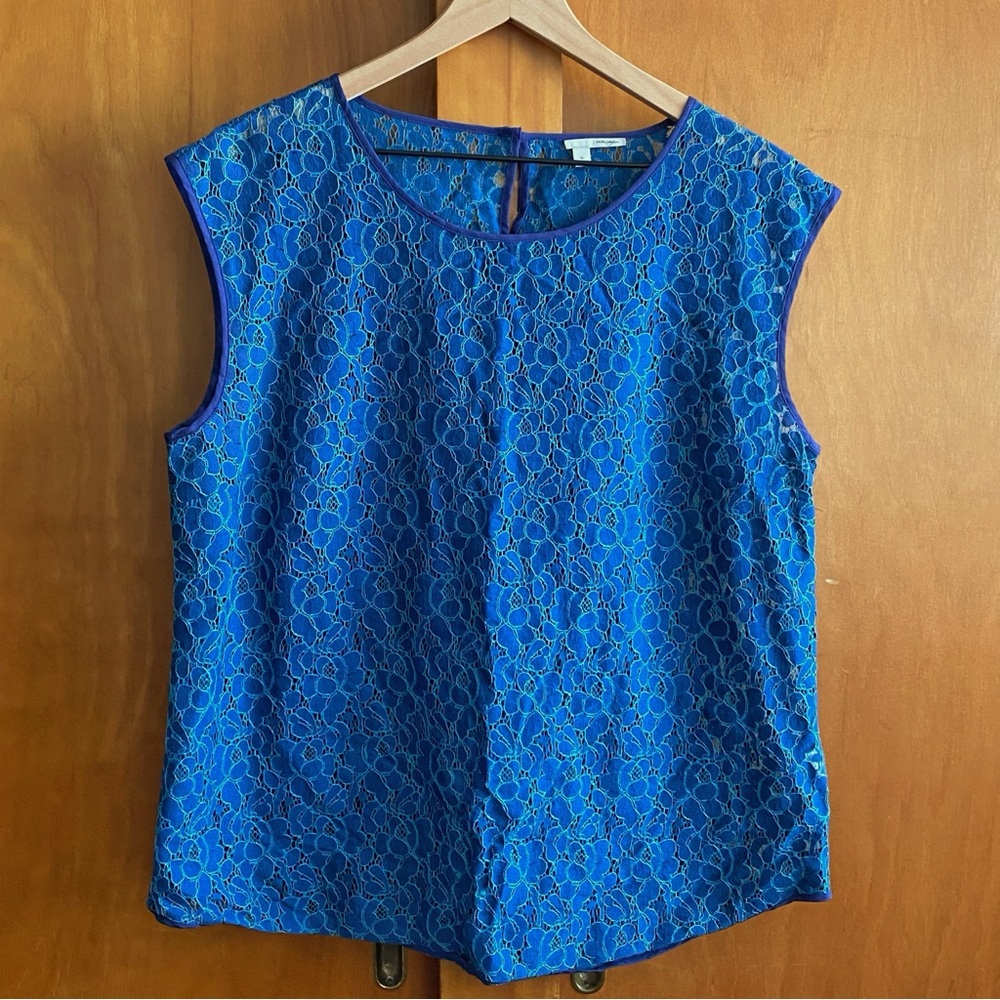 Halogen Blue Aqua Floral Lace Top Size XL